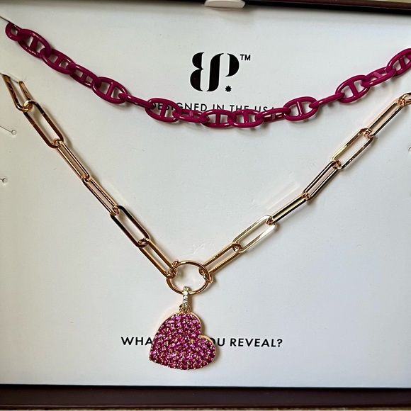 Bomb Party Fuchsia and Rose Gold Heart Pendant Necklace - Picture 1 of 2